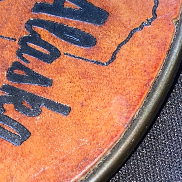 SWIB LEATHER BRASS ALASKA MAP BELT BUCKLE Embossed vintage - Picture 6 of 8